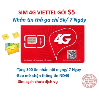 Sim sạch Viettel Telesale loại chưa dịch vụ GÓI S5 ƯU ĐÃI 500 SMS MIỄN PHÍ CHỈ 5K/7 NGÀY, Miễn phí tin nhắn