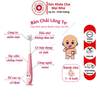 Bàn chải đánh răng trẻ em lông tơ siêu mảnh mềm mại công nghệ nano làm sạch răng không đau lợi có hộp đựng