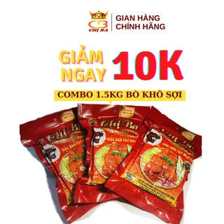 Khô Bò Sợi Khô bò Tây Nguyên Chị Ba Gia Lai (3bì 500g) Thịt bò khô ăn ngon đồ ăn vặt vệ sinh đặc sản đà nẵng