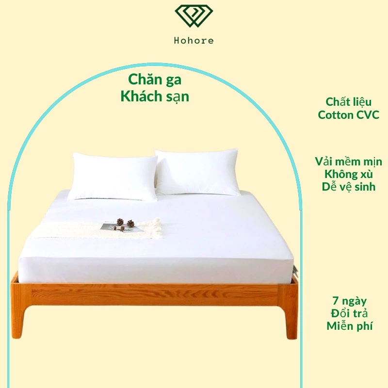 Ga giường cotton màu trắng khách sạn Riotex chất liệu vải cotton cvc mềm mát đủ size 1m - 2m2*2m