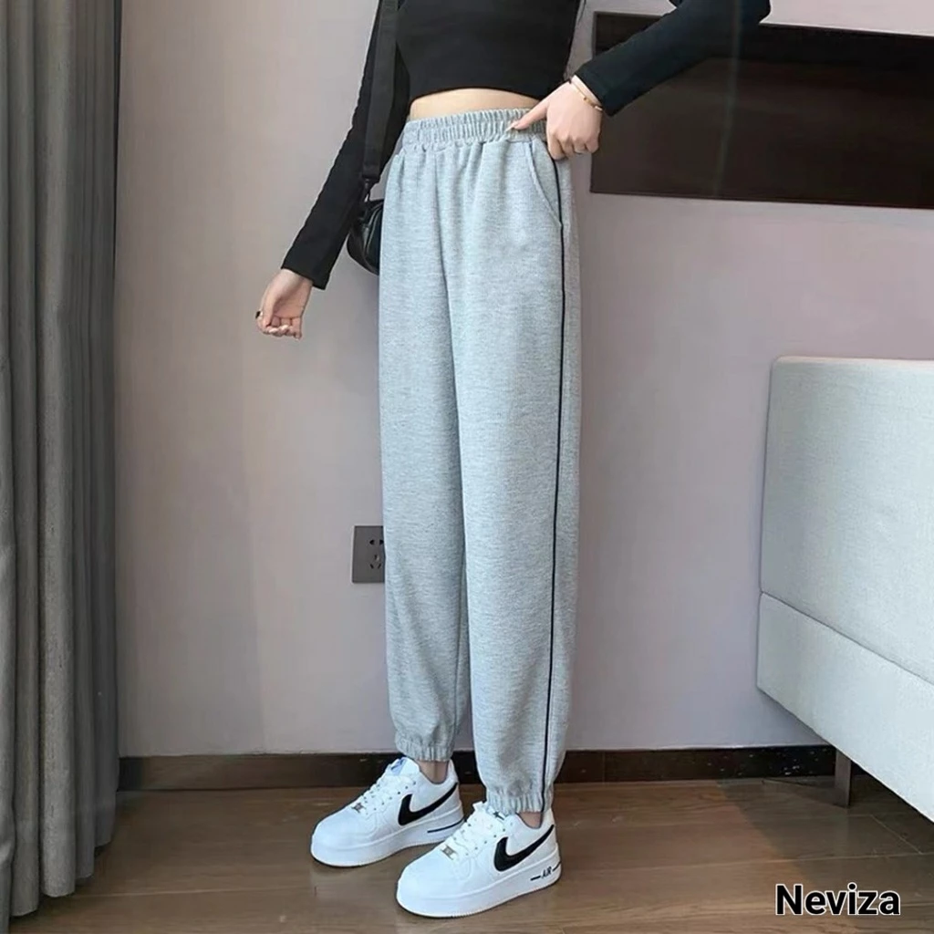Quần Nữ sọc thể thao dáng jogger phom rộng bo gấu chất Nỉ Tổ Ong dày dặn siêu hot QN778