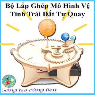 Đồ Chơi giáo dục - Bộ lắp ghép Mô hình vệ tinh trái đất tự quay, Đồ chơi sáng tạo an toàn, Stem, Steam