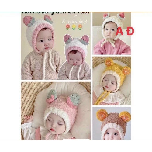 Mũ/nón len lông cừu cho bé hình hoa quả dễ thương