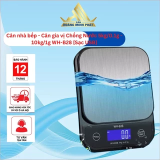 Cân bếp điện tử chống nước 5kg/0.1g - 10kg/1g WH-B28 (có kèm cáp sạc) sạc USB [ CÂN HOÀNG MINH PHÁT ]