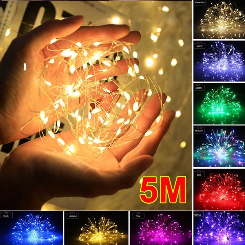 1/2/3/5m Đèn led trang trí phòng mô phỏng đom đóm kèm sẵn pin