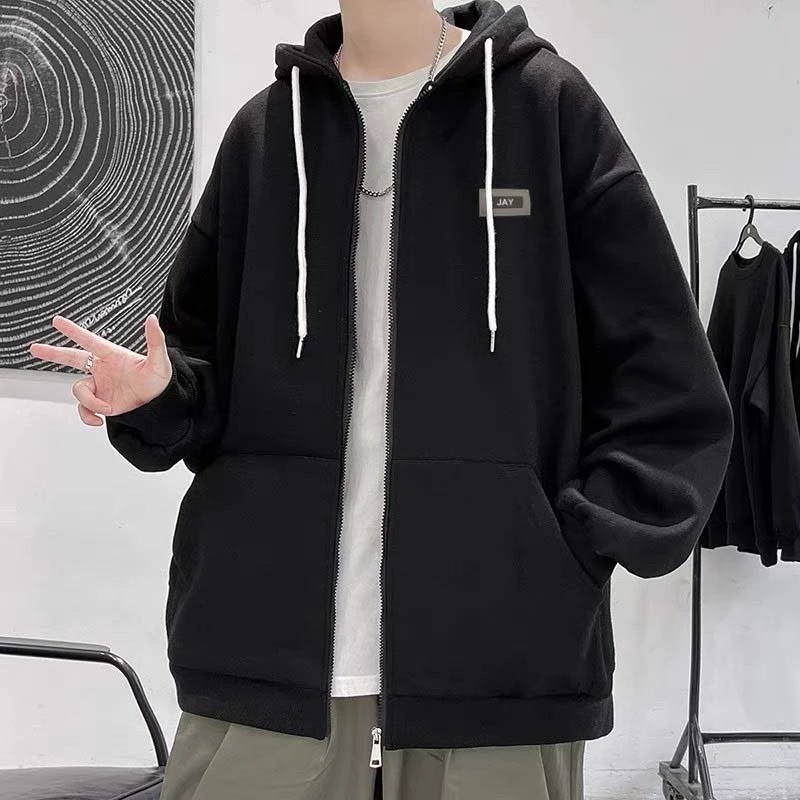 [sẵn] Áo Khoác Hoodie Zip Kéo Unisex Màu XÁM CHÌ/ĐEN Tag Nhựa JAY 🖤 Nam nữ unisex 🖤 Áo Hoodie nỉ bông form rộng