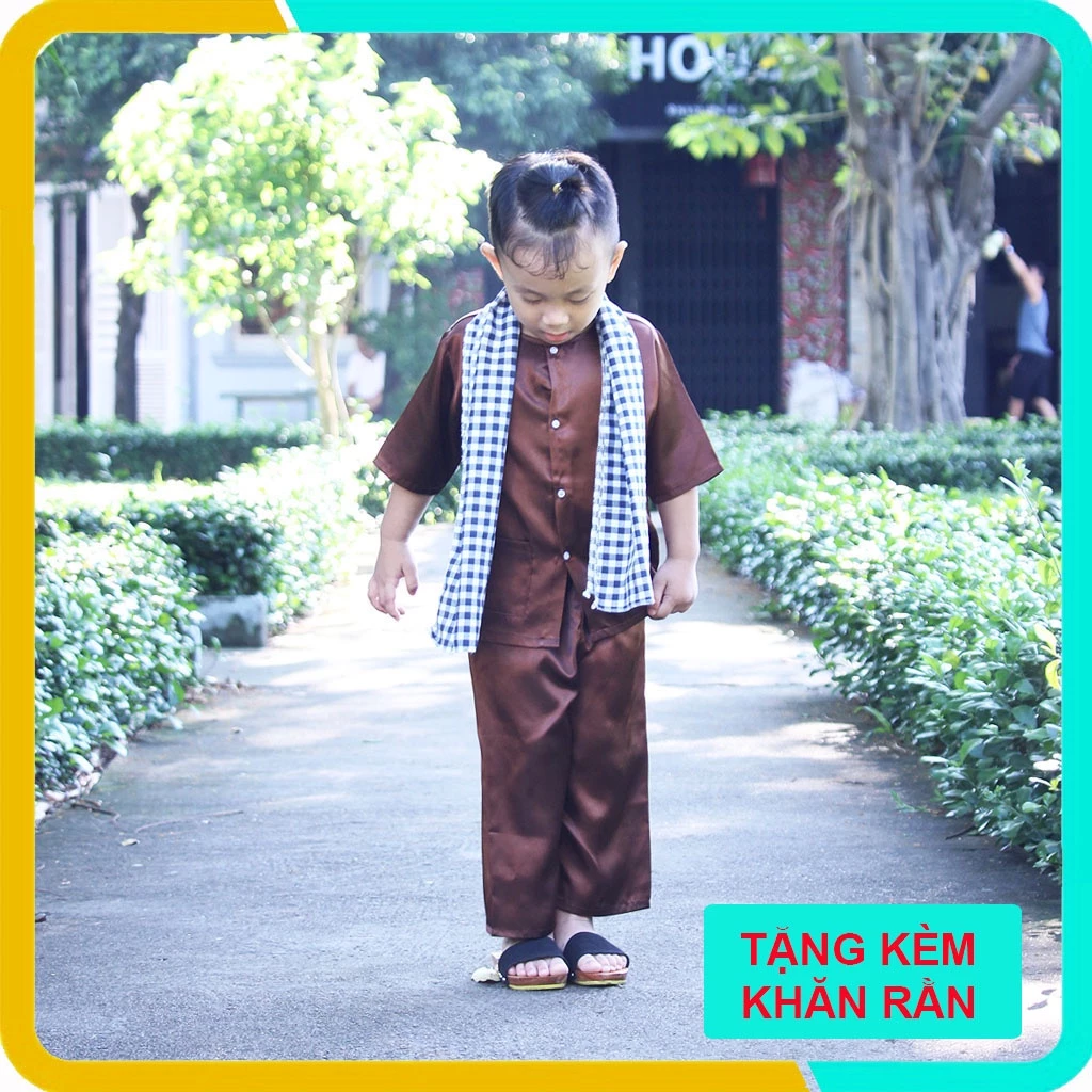 Áo Bà Ba Nâu Cho Bé Trai Và Gái Từ 1-8 Tuổi, Đồ Đi Chùa, Set Nguyên Bộ Quần+ Áo, Chất Lụa Mát Mẻ