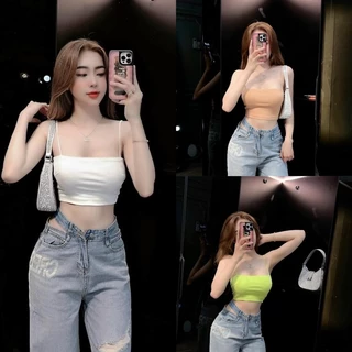 Áo 2 dây trơn sợi bún croptop ôm dáng chất thun borip dày dặn co giãn