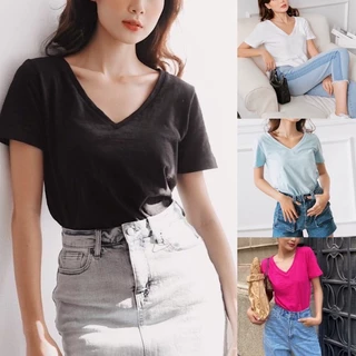 Áo thun basic V tee cổ tim zara thun sượt organic (màu mới)