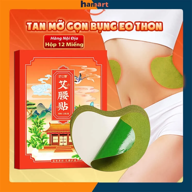 Hộp 12 Miếng Dán Tan Mỡ Bụng Giảm Cân Ngải Cứu Detox Giảm Mỡ Eo Thon Gọn Hiệu Quả Tiện Lợi