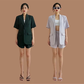 [CACTUS] - SET BLAZER NGẮN TAY VÀ QUẦN SHORT ỐNG RỘNG (tặng kèm áo dây croptop)