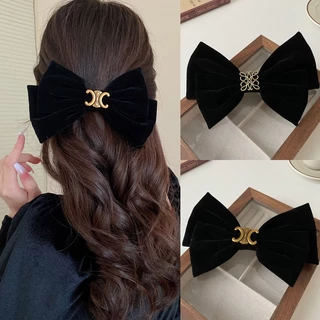 Thời Trang Hàn Quốc Đen Đổ Xô Barrette Cho Nữ Tính Khí Nơ Kẹp Tóc Nữ Phụ Kiện Tóc