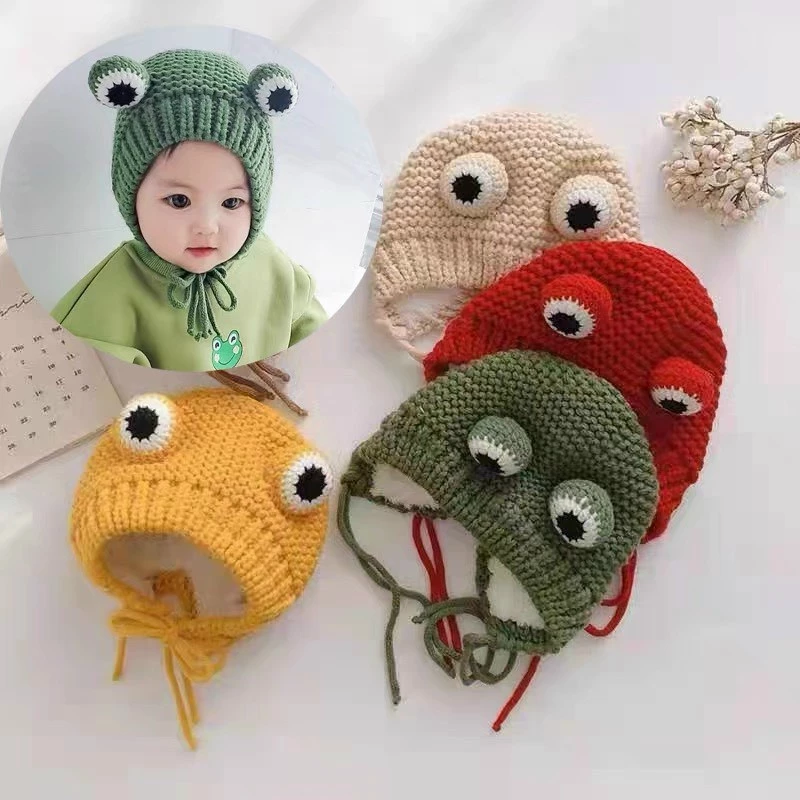 Mũ/nón len hình ếch lót lông cừu xinh xắn cho bé từ 6 - 36 tháng