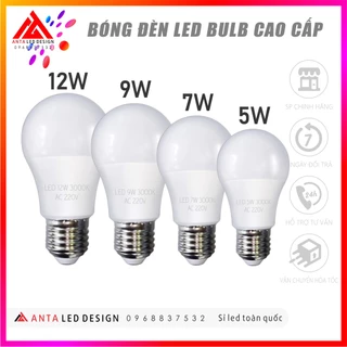 Bóng đèn led bulb cao cấp 12W, 9W, 7W, 5W sáng vàng, trắng dùng trang trí, chiếu sáng