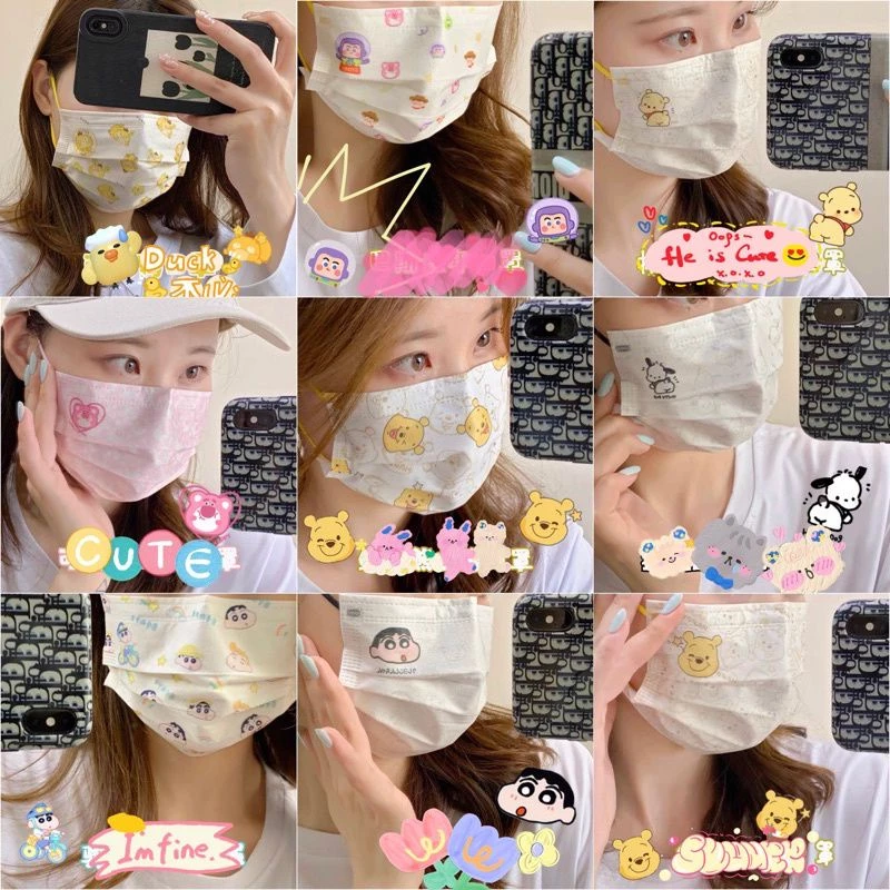Size Người Lớn Và Size Bé [Set 5 Cái] Khẩu Trang In Hình Dễ Thương Dành Cho Bé Và Người Lớn