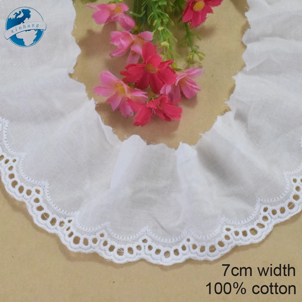 7cm Rộng 100% cotton Ren Cạnh Thêu Ren diy trims mini Đầm Ren Ruy Băng Quần Áo Phụ Kiện 4338