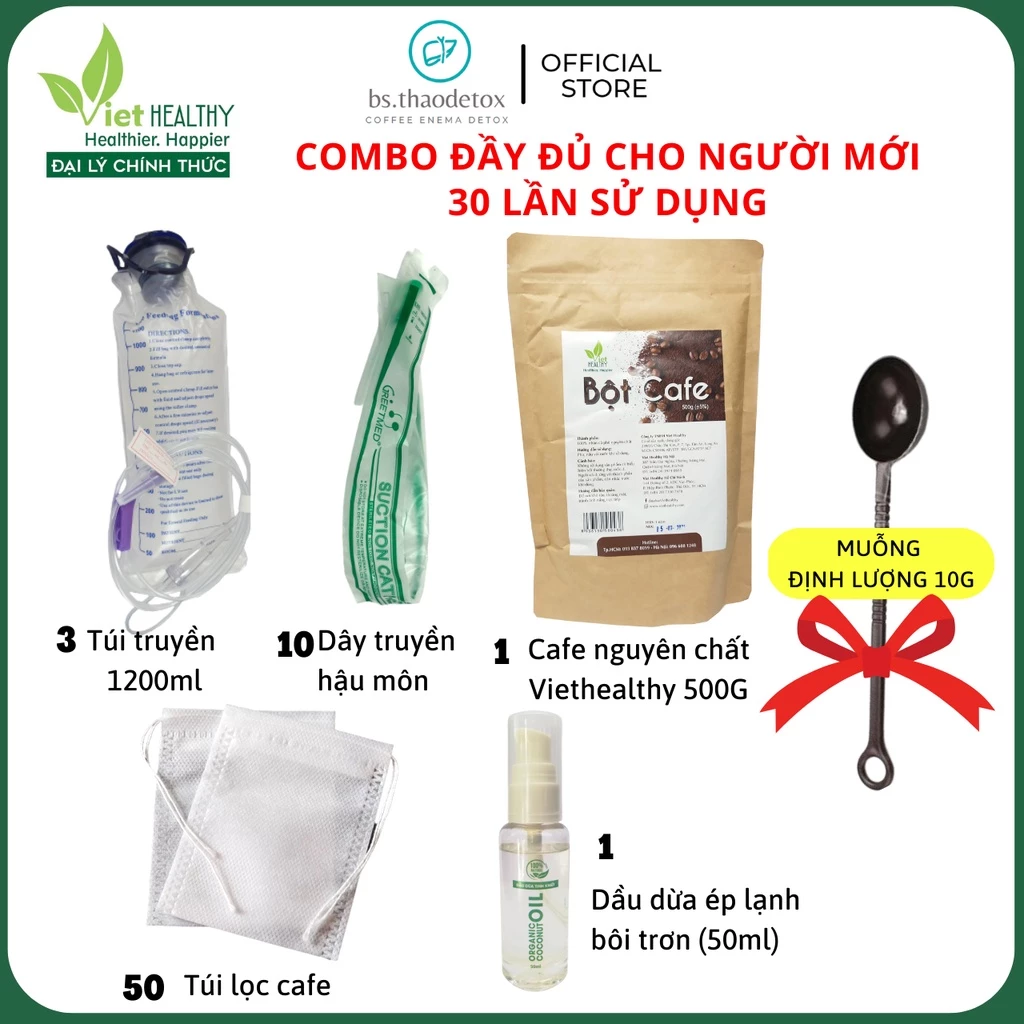 [COMBO 30N] Cà Phê + Dụng Cụ thải độc đại tràng, Coffee Enema Gerson (liệu trình 30 ngày)