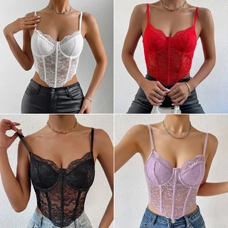 Áo Croptop Hai Dây Sát Nách Màu Trơn Phối Ren Quyến Rũ Cho Nữ