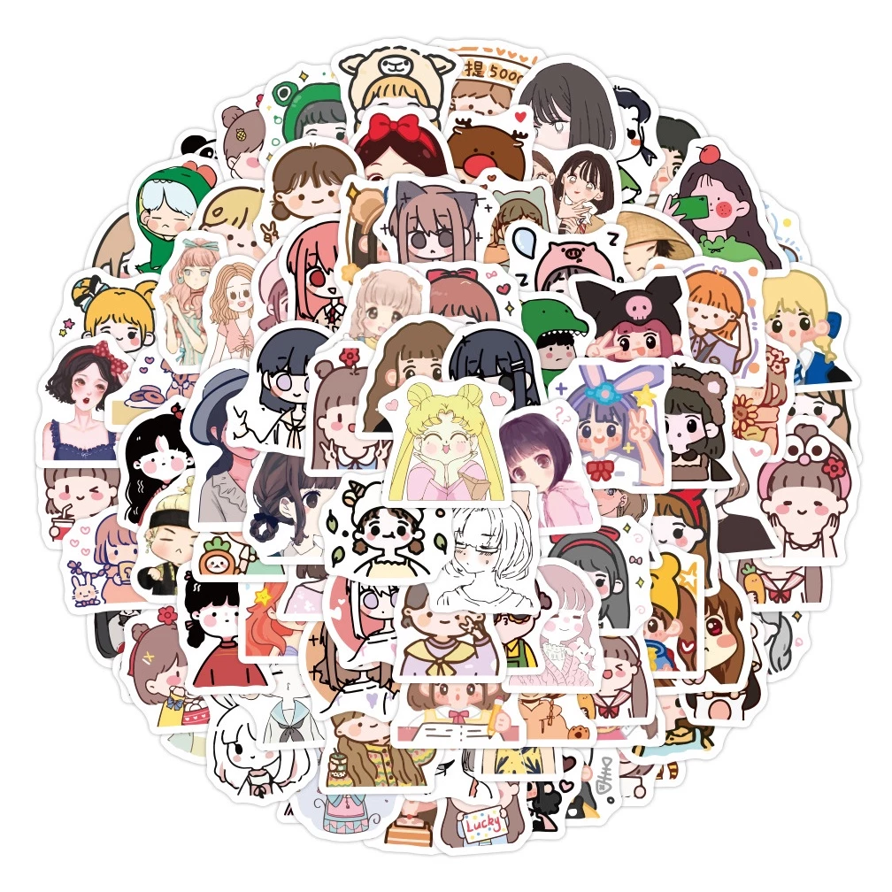100 Sticker hình búp bê chibi cute chống nước dán laptop, dán xe, điện thoại, vali st111