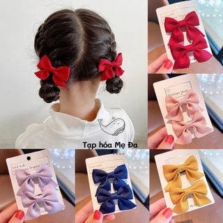 Set 2 kẹp tóc nơ vải satin trơn nhiều màu cho bé tông pastel phong cách vintage Hàn Quốc siêu xinh