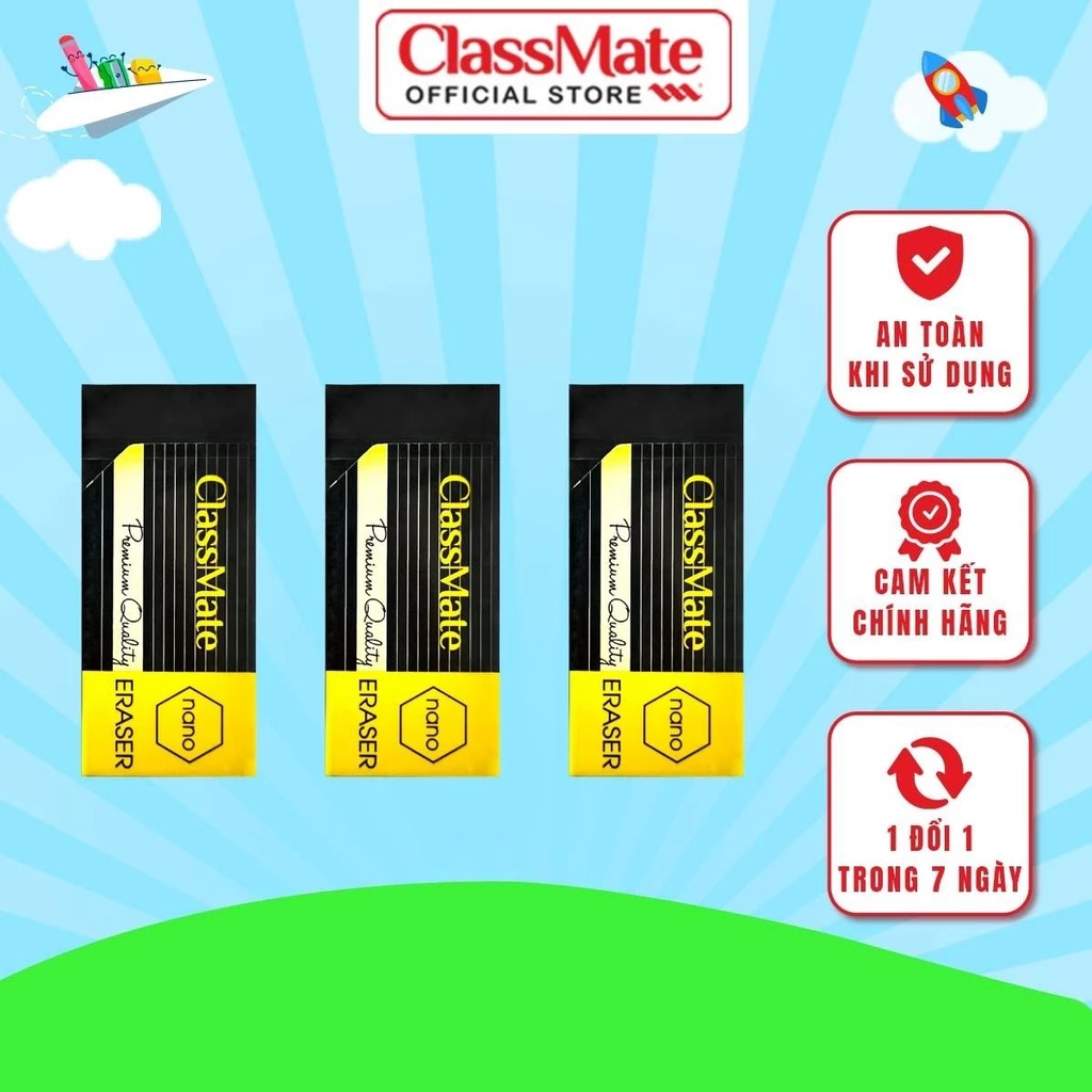 Gôm Tẩy Nano Premium Đen CLASSMATE - 1 Chiếc - Giúp Tẩy Sạch Vết Chì, Tiện Dụng, Không Gây Hại Cho Bé CL-ER807