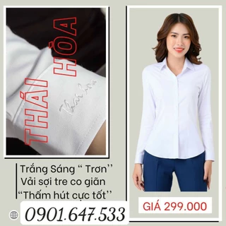 Áo Thái Hòa 2969 8919 vải sợi tre màu trắng trơn co giãn