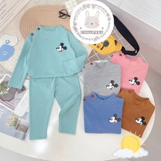 Bộ Dài Tay Thu Đông MINKY MOM Chính Hãng Thun Gân Len Tăm Nút Bấm Cổ Cao Hình Mickey Cho Bé 0 1 2 3 4 5 Tuổi - Favybaby