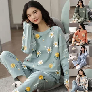 Bộ Đồ Ngủ Pijama Dài Tay Cổ Tròn In Họa Tiết Hoạt Hình Mới Cho Nữ