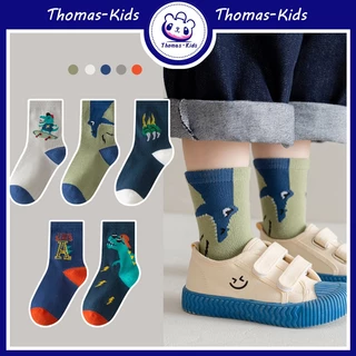 [THOAMS KIDS] Set 5 Đôi Vớ Cotton Thoải Mái Chất Lượng Cao Họa Tiết Khủng Long Cho Bé Từ 1-12 Tuổi