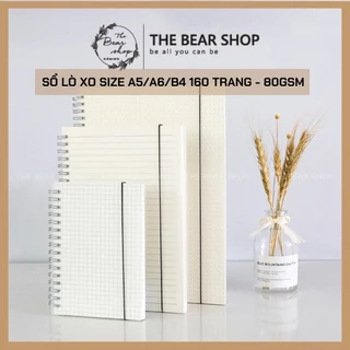 Sổ tay lò xo khổ A5/ A6/ B4 - Giấy caro dot kẻ ngang 160 trang - The Bear Shop