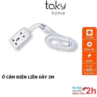 Ổ Cắm Điện Liền Dây Nối Dài 2 m, Cắm 2 Lỗ 2 Chạc Và 3 Chạc, An Toàn, Tiện Dụng Trong Gia Đình. TakyHome 8608