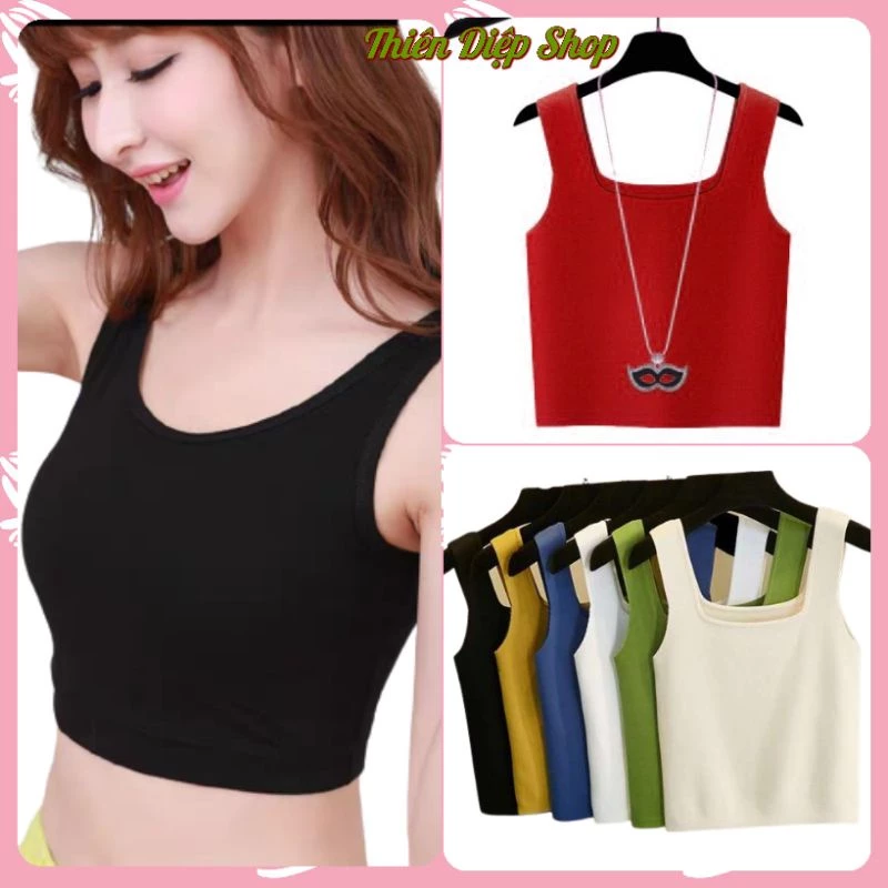 Áo Croptop Hai Dây Bản To Không Tay Sát Nách Cổ Vuông Ôm Body gợi cảm, Áo ba lỗ nữ 2 Dây cổ chữ U