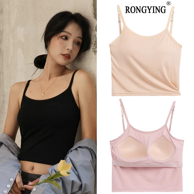 Ins Style Ice Silk Modal Camisole Nữ Có Miếng Lót Ngực Không Vòng Thép Tích Hợp Mặc Bên Ngoài Bên Trong Ngắn Crop Đáy Áo Sơ Mi Quần Lót Mùa Hè Thoáng Khí Hút Mồ Hôi Thời Trang Co Giãn Đơn Giản Phong Cách Hàn Quốc Cotton Màu Nguyên Chất Bề Mặt Trơn Màu Sác