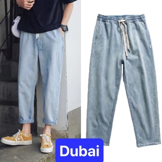 QUẦN BAGGY JEAN NAM CHẤT BÒ XANH LƯNG THUN CẠP CHUN ỐNG RỘNG DÀI SOÁI KA SANG CHẢNH VIP PRO DB-31 - DUBAI FASHION