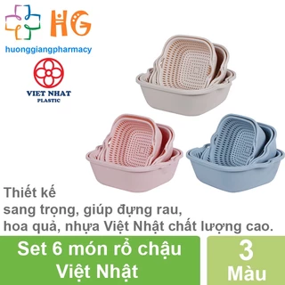 Bộ rổ vuông 2 lớp Việt Nhật Bộ rổ kèm chậu hứng nước rửa rau củ đựng hoa quả trái cây