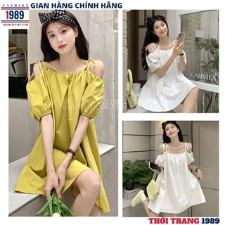 Đầm babydoll buộc nơ vai -váy nữ tiểu thư bánh bèo dễ thương 2 mầu kiểu dáng hàn quốc -THỜI TRANG 1989