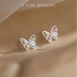 Khuyên tai bạc nữ TLEE mẫu cánh bướm đính đá ngũ sắc xinh xắn bạc cao cấp TleeJewelry B0230
