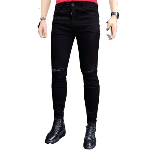 Quần rin nam màu đen rách gối OBOKFASHION ống suông phong cách hàn quốc co giãn cao cấp dễ phối đồ QDN9861