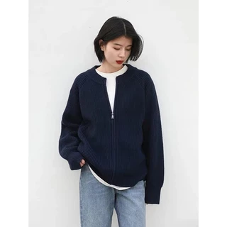 Áo Khoác Cardigan Dệt Kim Thiết Kế Cổ Tròn Thanh Lịch