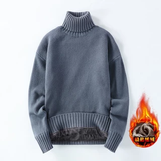 Áo Sweater Cổ Cao Lót Lông Cừu Dày Dặn Thời Trang Thu Đông Hàn Quốc 2020 Cho Nam Giới