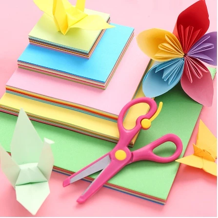 Tệp 100 tờ giấy gấp Origami nhiều màu, giấy thủ công gấp hạc hoa ( 10 màu tổng 100 tờ) nhiều kích thước