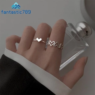 Set 2 Nhẫn Bạc Đeo Khớp Ngón Tay Fantastic789 Hình Trái Tim Đơn Giản Có Thể Điều Chỉnh Kích Cỡ