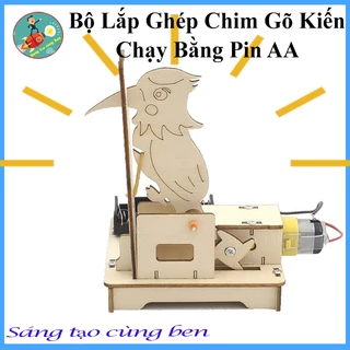 Đồ chơi giáo dục Stem - Bộ lắp ghép Chim gõ kiến gỗ chạy bằng pin AA, đồ chơi sáng tạo thông minh an toàn cho bé