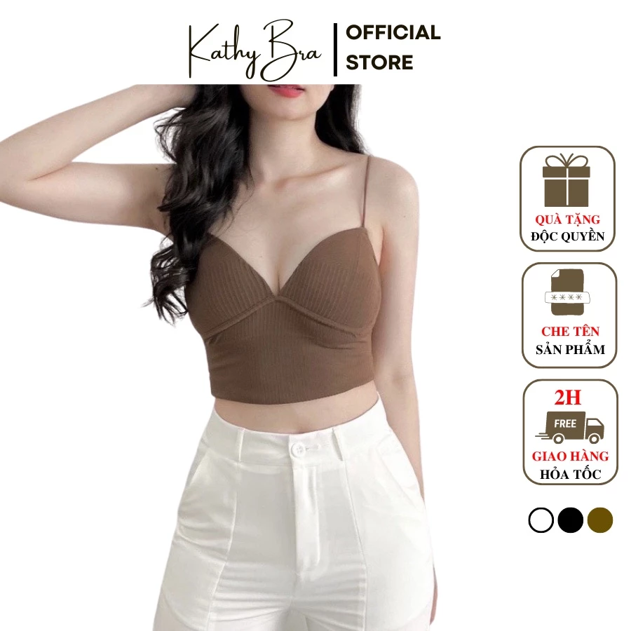 A18 Áo Bra Nữ KATHY BRA Chất Len Tăm Dày Mịn Hai Dây Kiểu Dáng Croptop Có Mút Ngực Không Gọng Dễ Mix Đồ