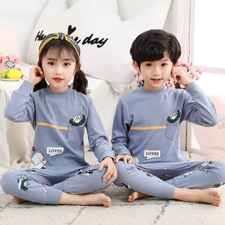 Bộ Đồ Ngủ Cotton Tay Dài Giữ Ấm Mùa Thu Đông Dành Cho Trẻ Em 90-160cm