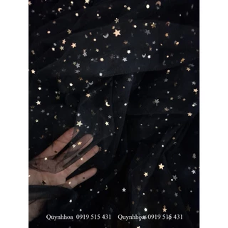 Voan Lưới Ngôi Sao Lấp Lánh màu đen khổ rộng 1,6m