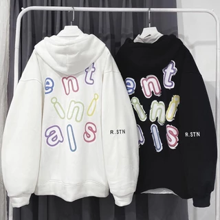 Áo hoodie đôi, hoddie cặp trơn basic logo in chữ cái nhiều màu, nón 2 lớp cho mùa thu đông dáng unisex form rộng nỉ bông