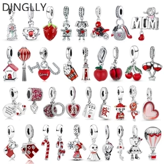 Dinglly red fruits hạt màu bạc boy & girls charm táo dâu tây mặt dây chuyền phù hợp với phụ kiện trang sức diy