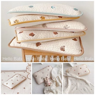 Gối Ngủ Cho Bé Thêu Hoạ Tiết Hình Thú Xinh Xắn Style Hàn Quốc KT 25x45 Chất Liệu Cotton Thoáng Khí