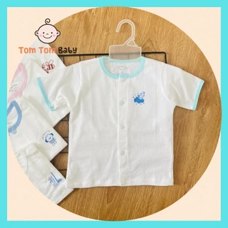 Túi 5 Áo Sơ sinh Tay Ngắn Trắng Nút Giữa Thái Hà Thịnh - Có 5 Size 1-5 cho bé sơ sinh - 11kg -Chất vải cotton mềm mại